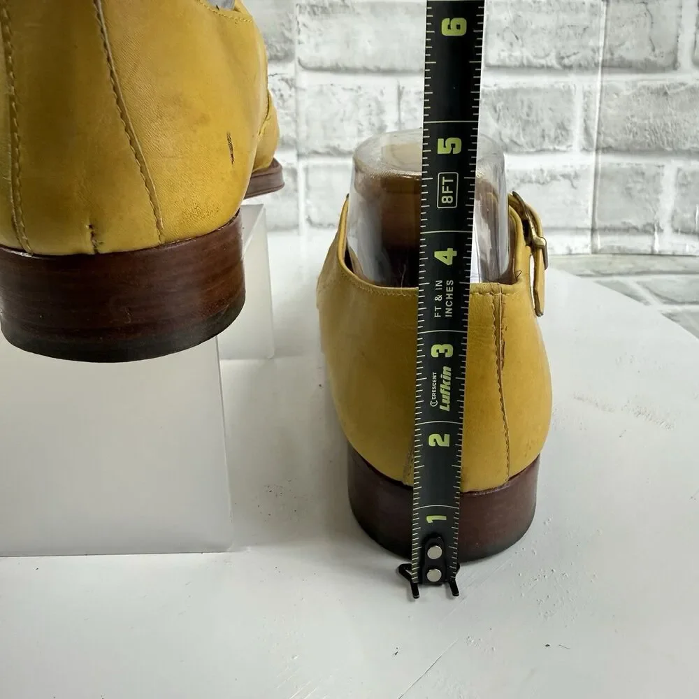 Basco Made in Italy Women's 40- 9/9.5 US Yellow Leather T Strap Fisherman Loafer